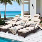 Chaise Lounge Outdoor Wicker Lounge Chair with Wheels