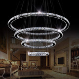 Modern Crystal Chandelier 4 Rings Adjustable Ceiling-Lighting Creative Simple Dining