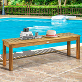 52 Inches Acacia Wood Outdoor Bench, Wood Bench for Dining Room Entryway Poolside