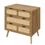 3 Drawer Dresser, Modern Rattan Dresser Chest with Wide Drawers and Metal Handles