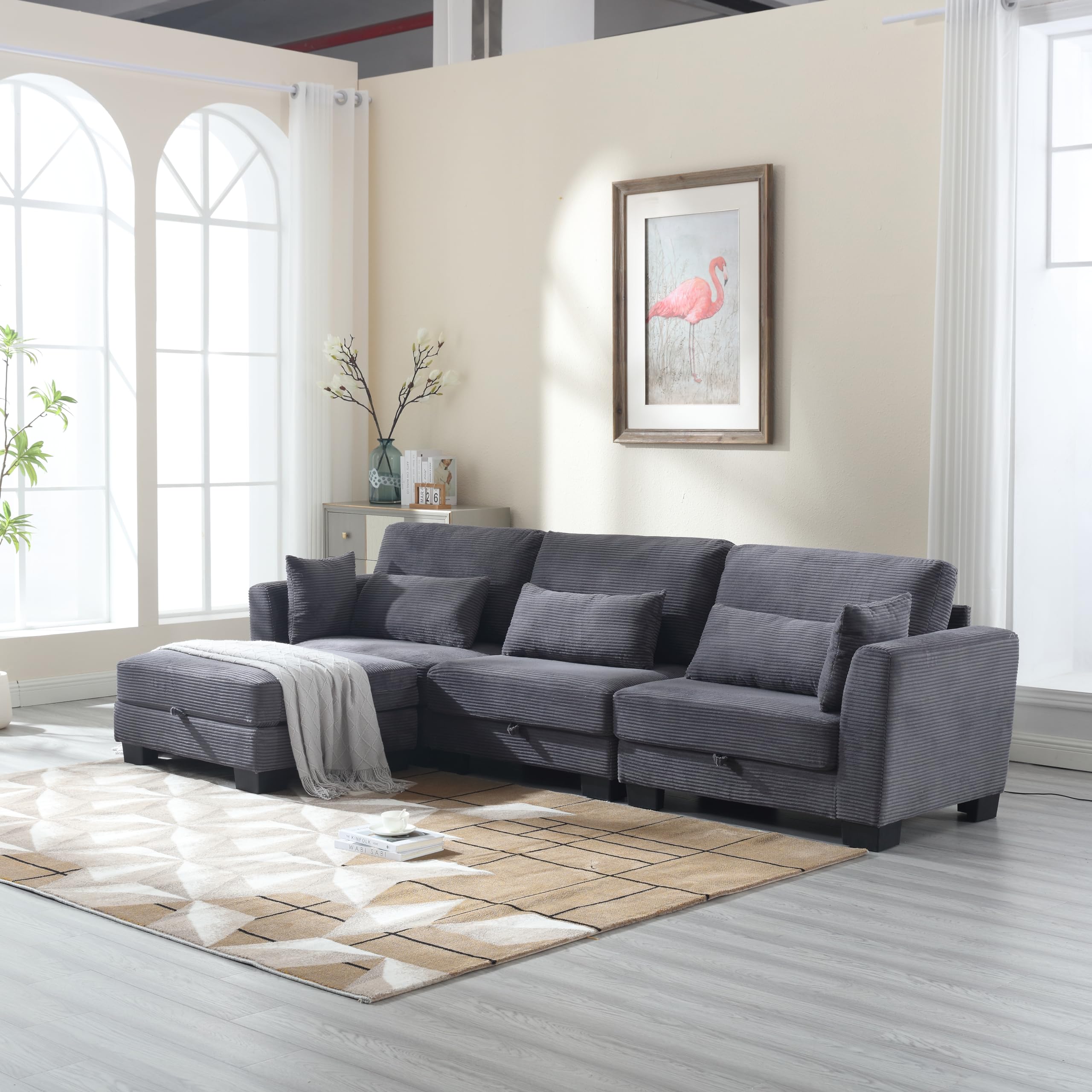 Storage Modular Sectional Sofa Set ,L Shaped Corner Couch with Reversible Chaise