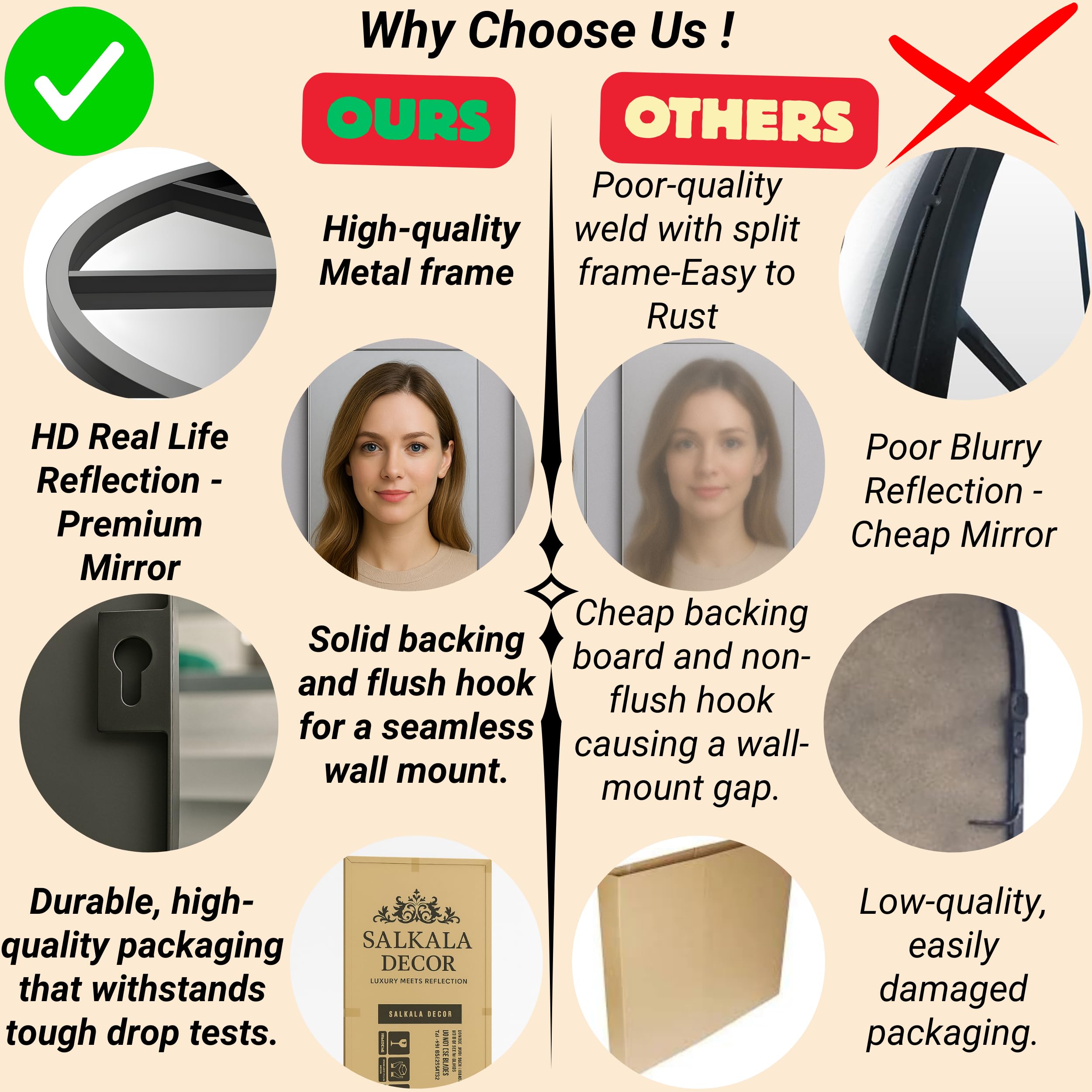 Large Arched Window Pane Mirror - 70x30 Inch Full Length Wall & Floor Mirror