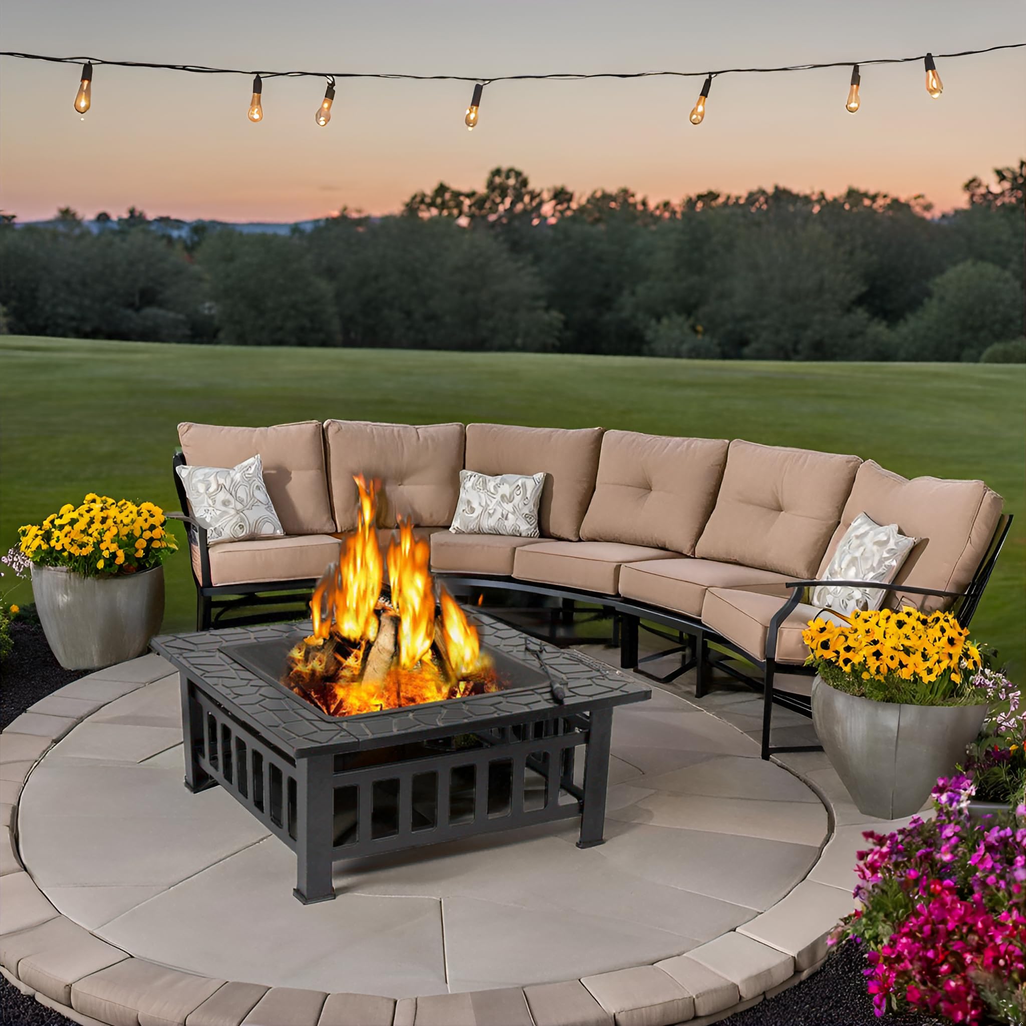 F2C 32 inch Outdoor Fire Pit Square Fireplace Metal Wood Burning Stove w/Waterproof Cover Poker, Patio Backyard Travel Camping BBQ Wood Burning - Bircata