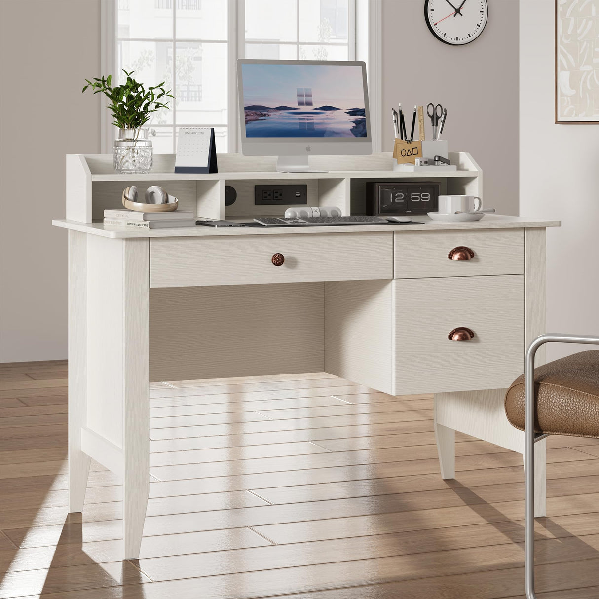 Computer Desk with USB Charging Port and Storage Drawers, Writing Study Table