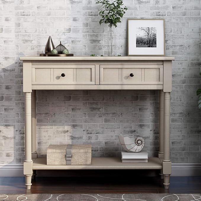 35.4" Rustic Console Entryway Hallway, Solid Wood Traditional Sofa Table