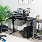 Gaming Desk, T-Shaped Computer Desk w/Game Controller Stand, Cup Holder and LED Light