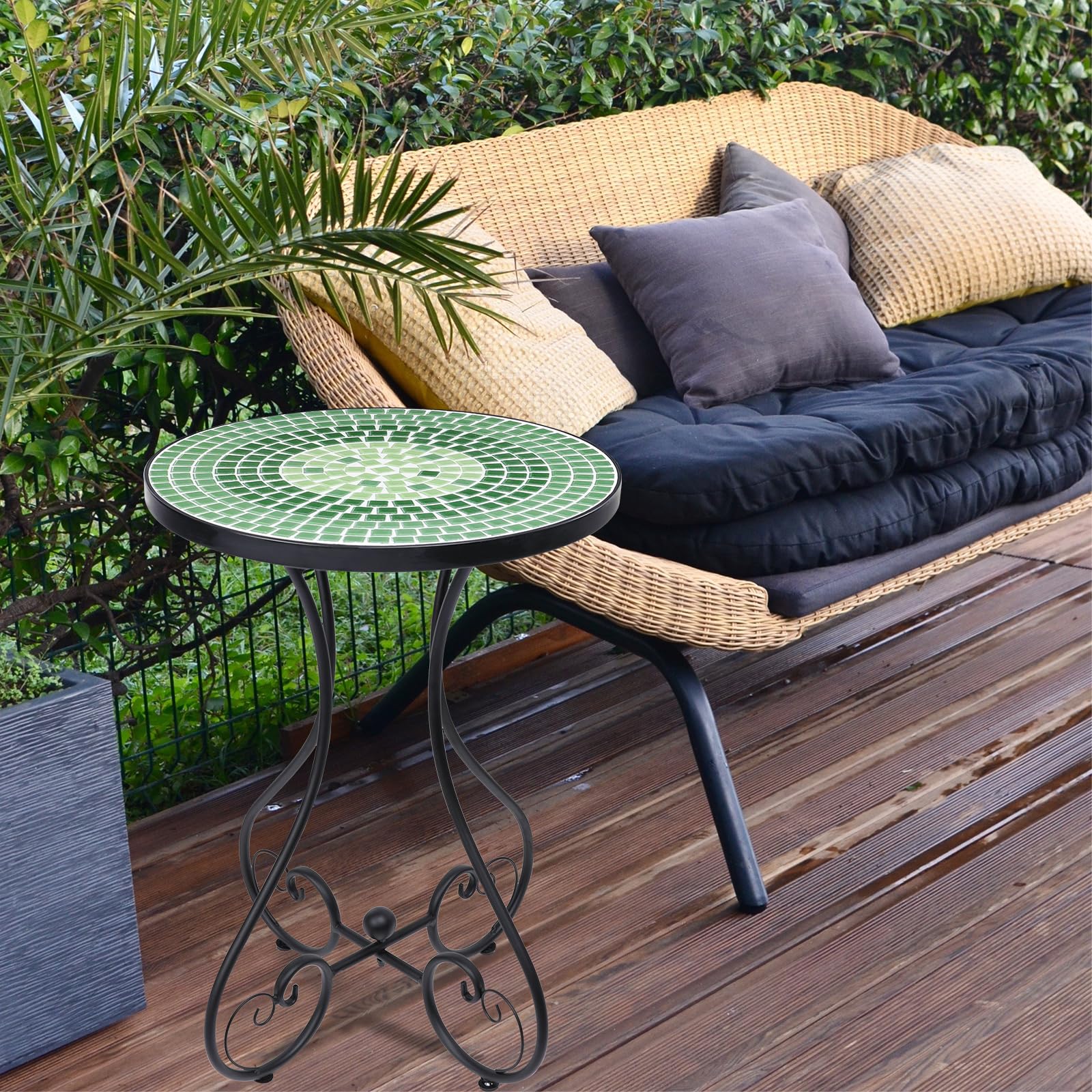 VCUTEKA Outdoor Side Table Mosaic Patio Table Accent Tables Mosaic Tile Top Metal Frame Small End Tables Porch Beach Patio Garden Balcony Green - Bircata