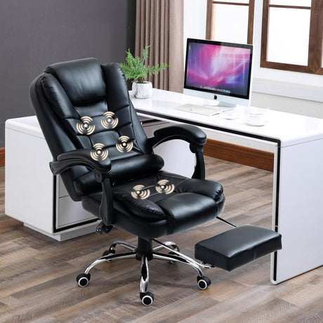 Reclining Massage Office Chair with Footrest, Executive Office Chair with Lumbar Support