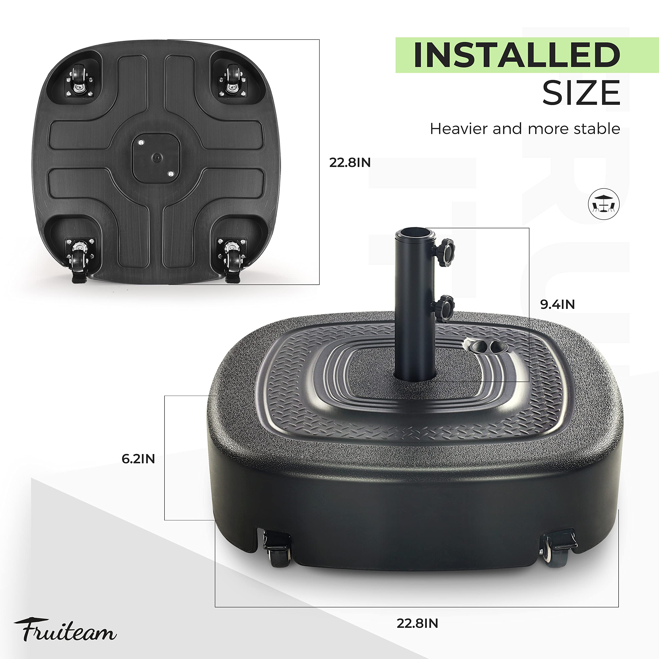 154lb Capacity Fillable Mobile Umbrella Base with 4 Wheels, Wind-Resistant