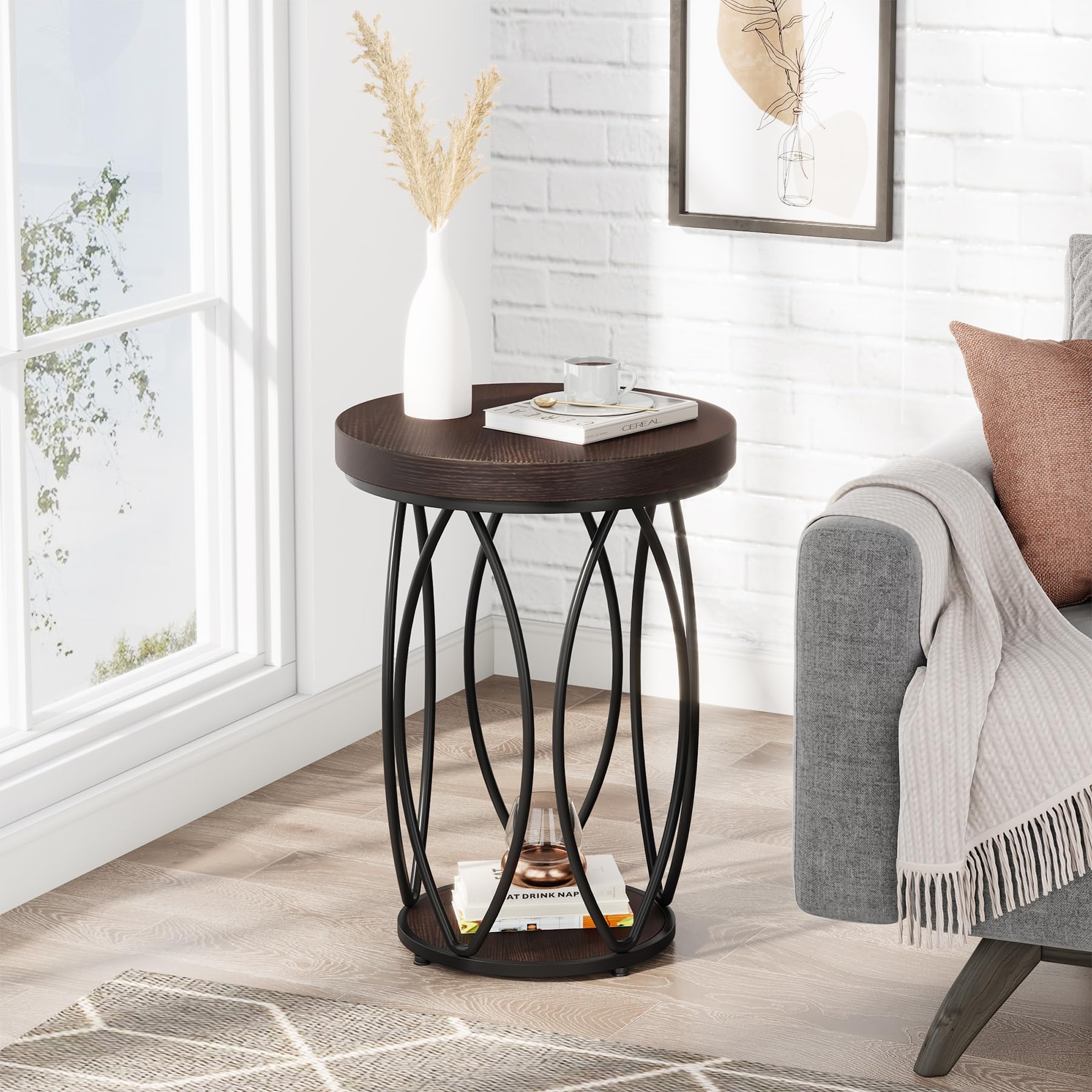 Round End Table Set of 2 Small Bedside Table