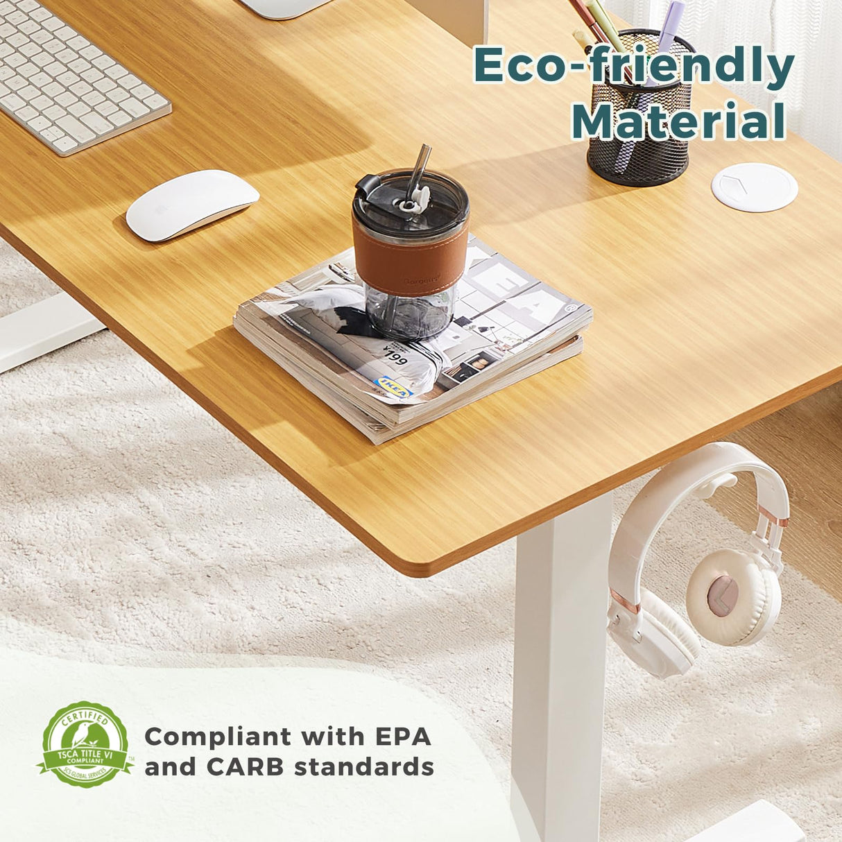 SMUG Standing Desk, 48x24 Inch Ergonomic Adjustable Height Electric Sit Stand Up Down Computer Table with Whole-Piece Desktop Board, Computer Workstation for Home Office, Natural(2 Packages)