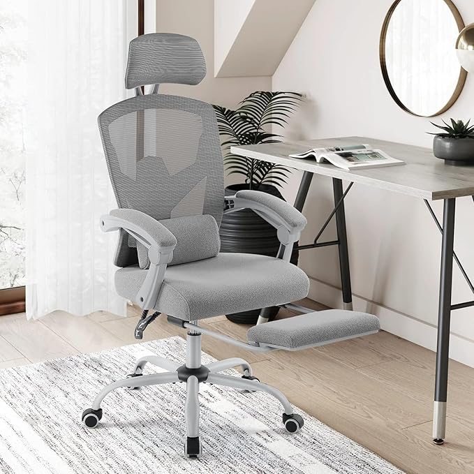 Ergonomic Office Chair with Footrest, Computer Desk Chair for Adults, High Back Mesh