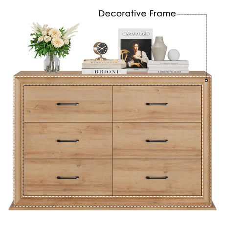 6 Drawer Double Dresser, 47.2" Wide Chest of 6 Drawers, Wooden Farmhouse Dressers for TV Stand