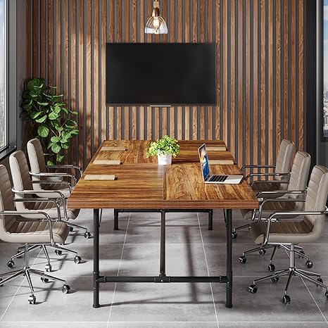 Conference Table, 70.86L x 35.43W x 29.52H Inches Boat Shaped Meeting Table, Modern