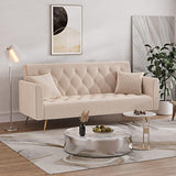 Velvet Futon Sofa Bed with 2 Pillows, Convertible Futon Couch, Sturdy Sleeper Sofa in 71 inch