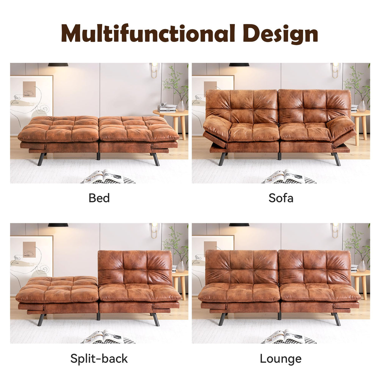 Futon Sofa Bed Couch Convertible Sofa, Memory Foam Futon Sleeper Sofa Loveseat