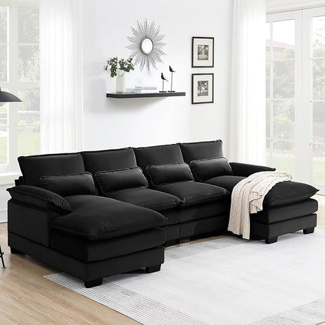 109.8“ Sectional Sofa Cloud Couch for Living Room, Modern Velvet Large Overstuffed