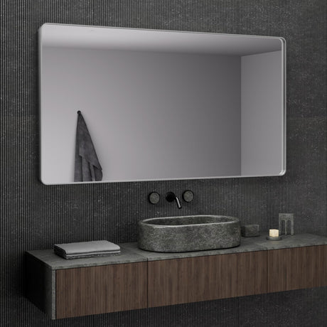 55x30 Inch Brushed Nickel Bathroom Mirror, Brushed Silver Metal Frame Mirror Wall