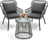 3 Piece Rattan Wicker Bistro Set, Outdoor Conversation Furniture Set