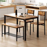 Dining Table Set for 4, 43" Dining Room Table with Bench and 2 Chairs