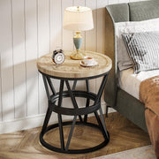 Side Table Set of 2, Round Carved End Table for Living Room