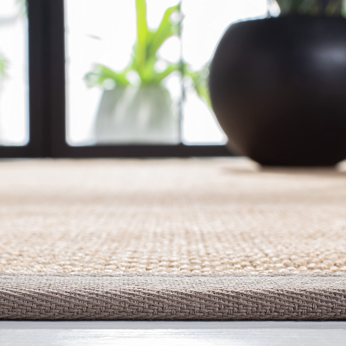 Natural Fiber Collection Accent Rug - 3' x 5', Maize & Grey, Border Sisal Design, Easy Care