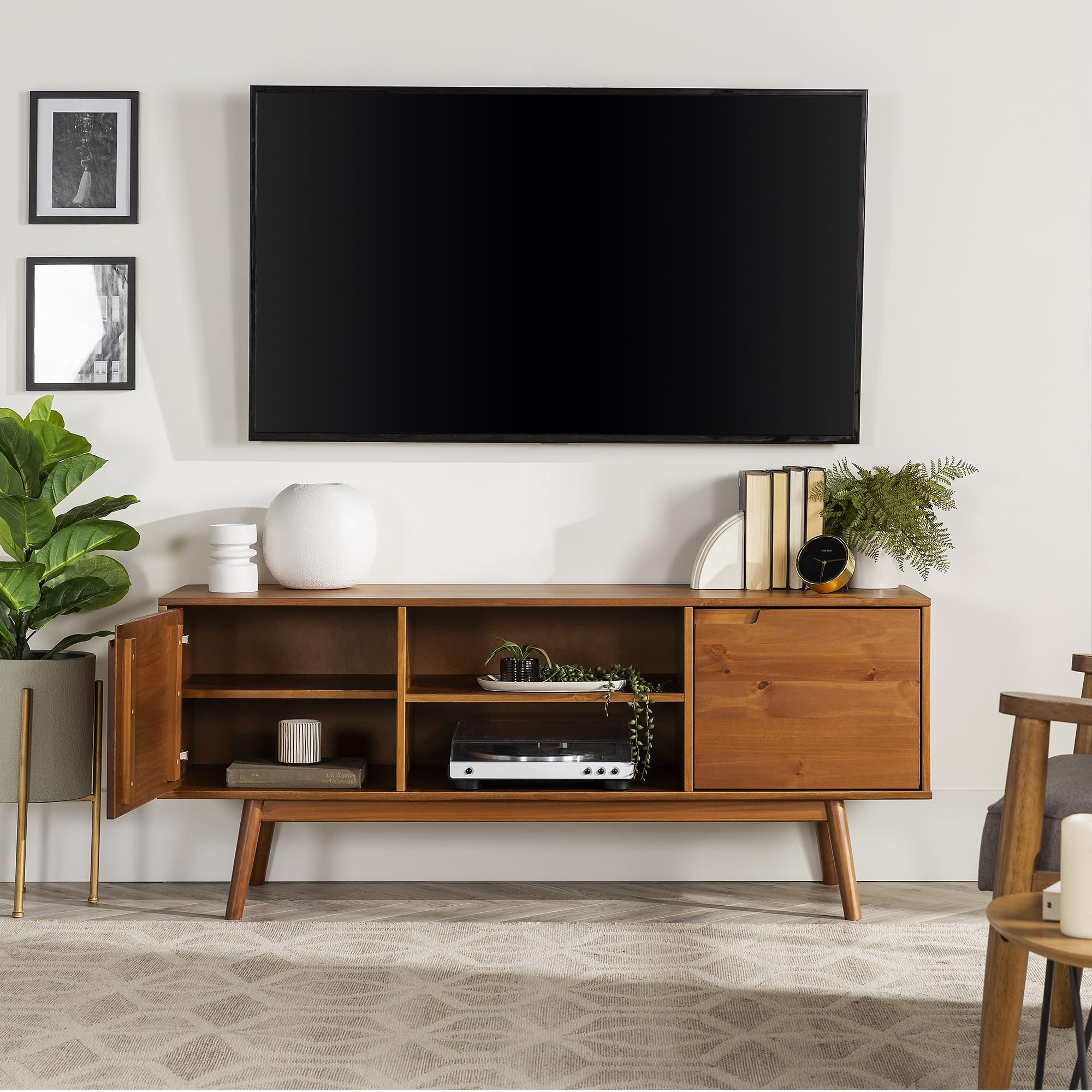 Mabel 58 Inch Modern 2 Door Solid Wood TV Stand for TVs up to 65 Inches - Caramel
