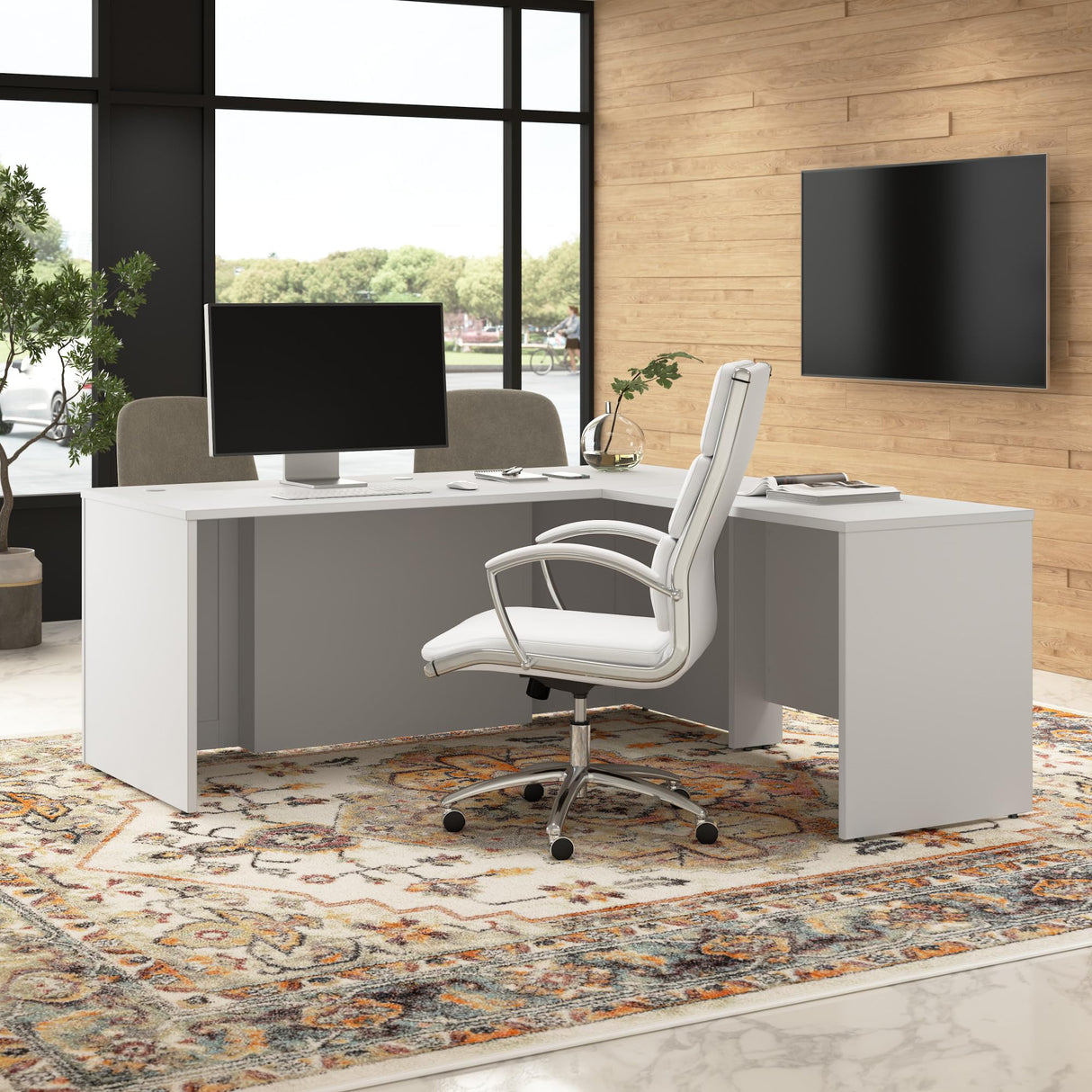 Hampton Heights 72W x 30D Executive L-Shaped Desk in White, Large Computer