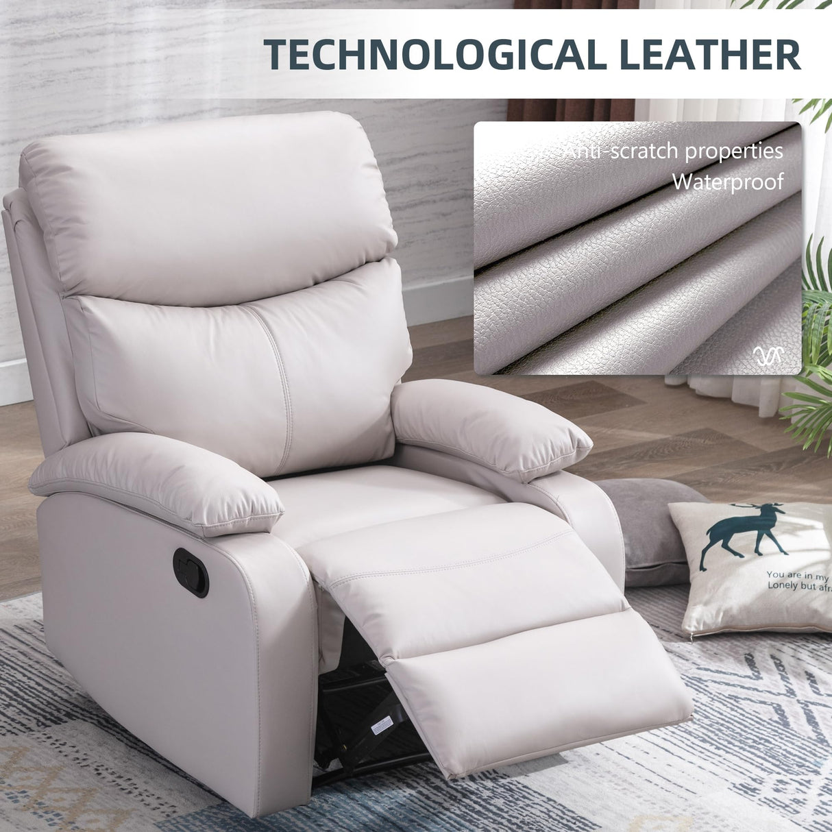 Recliner Chairs for Adults, Small Recliners for Small Spaces, PU Leather Recliner Chair, Single Sofa Living Room Chair for RV, Beige