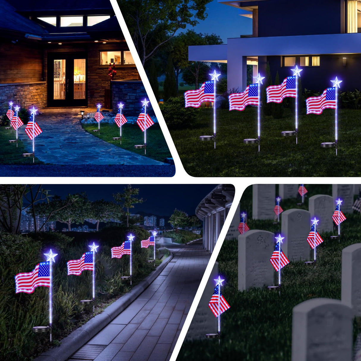 4th of July Decorations Outdoor Solar Lights, Upgraded 4 Pack American Flag