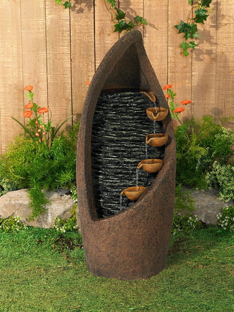 Modern Rustic Cascade Outdoor Floor Water Fountain 34 1/2" High with LED Light