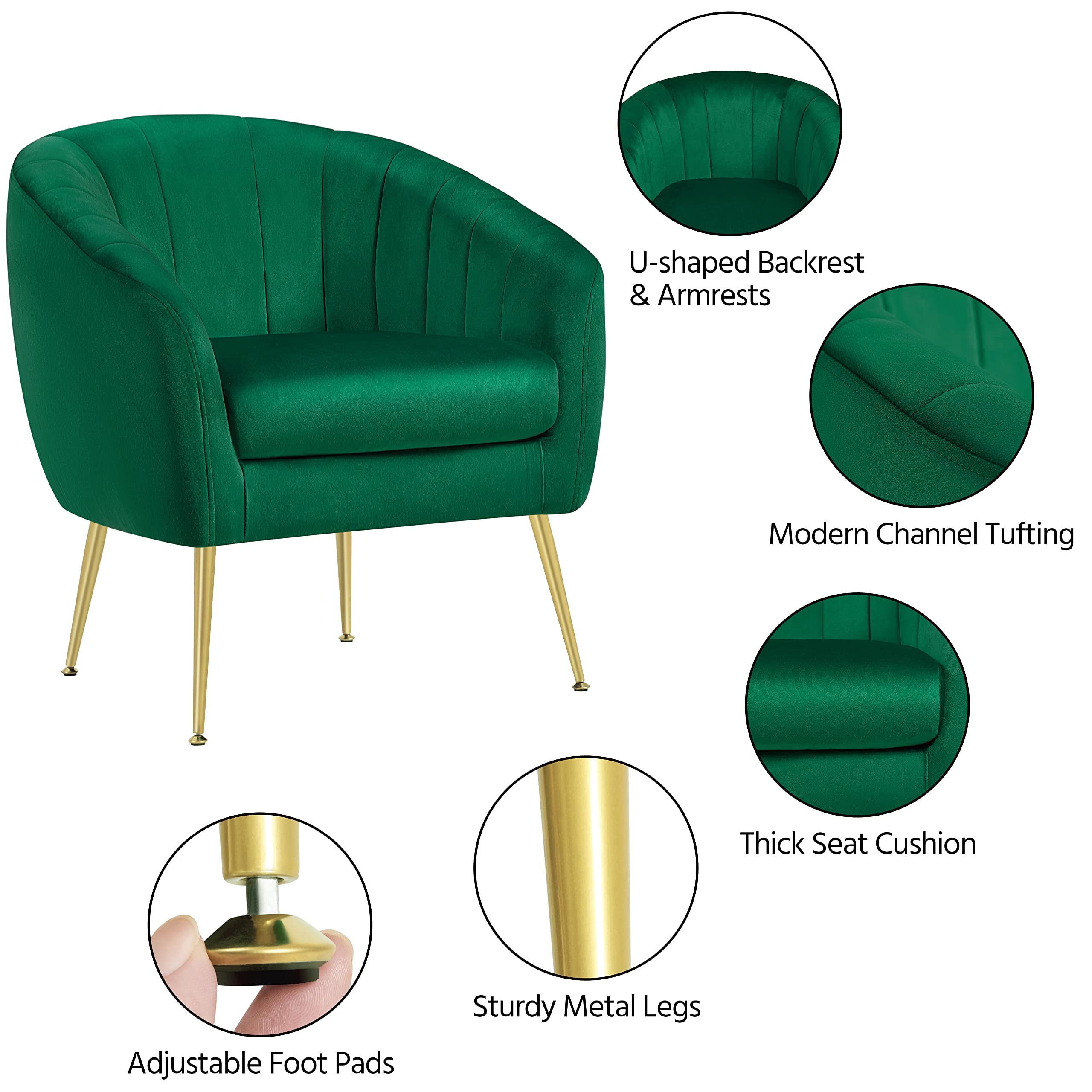 Accent Chair, Modern Barrel Vanity Chair with Gold Metal Legs, Tufted Accent
