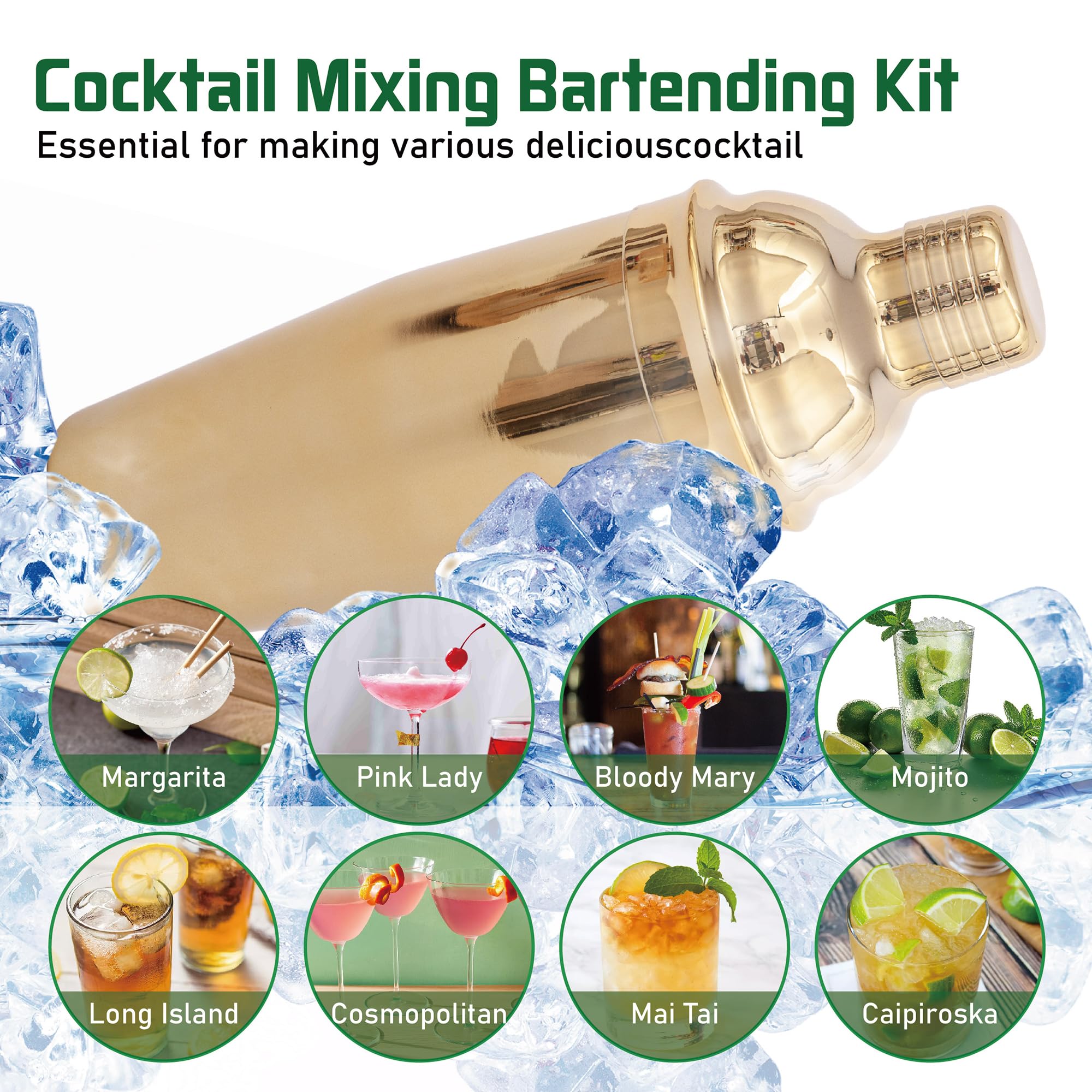 Cocktail Shaker Set Bartender Kit with Rotating Bamboo Stand,11 Piece Bar Set