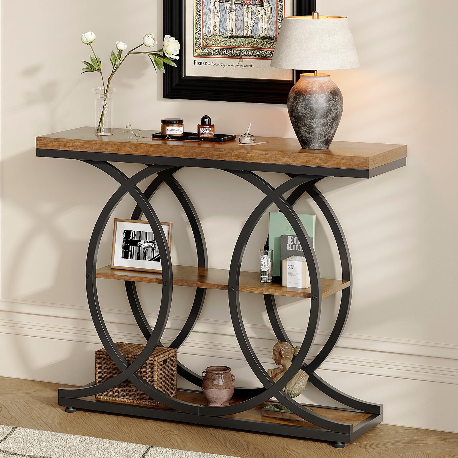Narrow Console Table for Entryway - 3-Tier Industrial Sofa Table