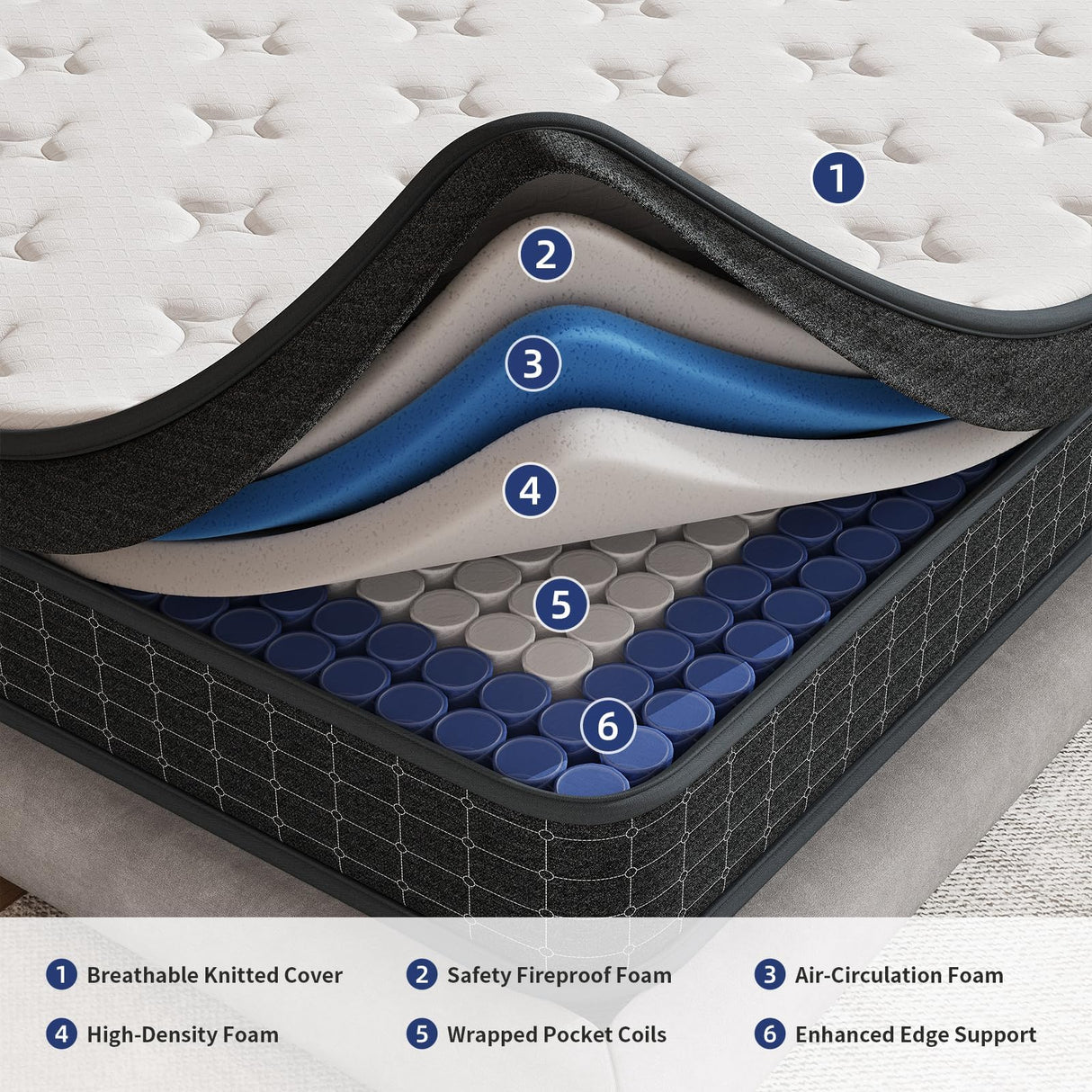 King Size Mattress, 12 Inch King Mattress in a Box, Memory Foam Hybrid Matress with Individual Pocket Spring