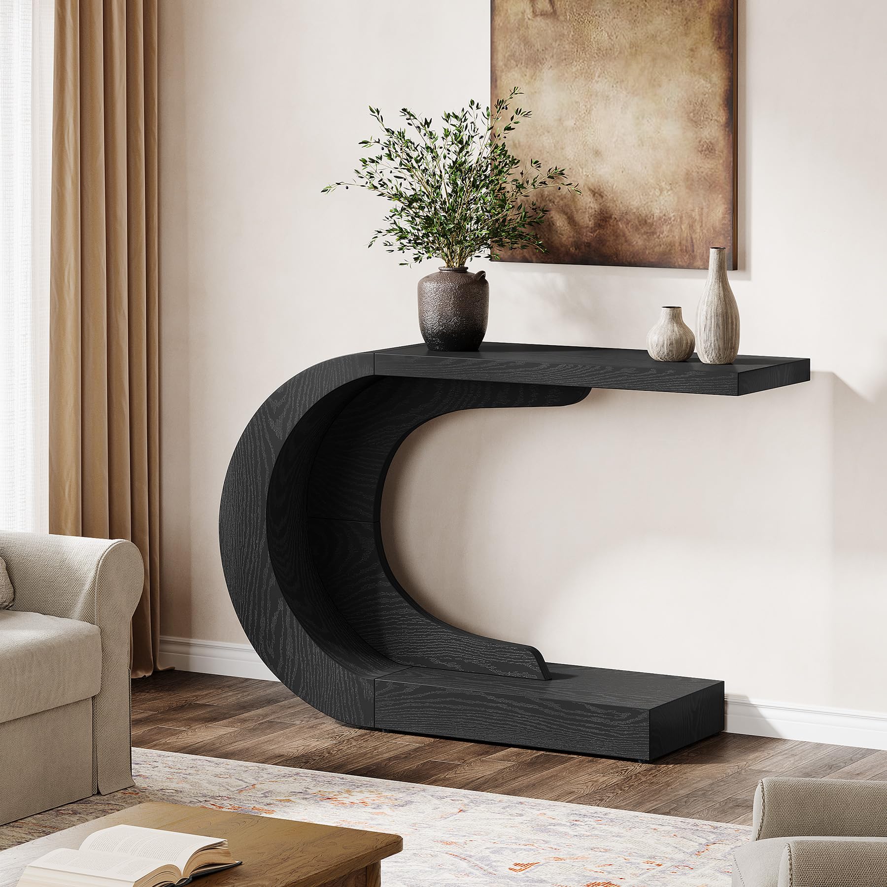 43.3" Mid-Century Modern Console Table - C-Shaped Entryway Accent Table