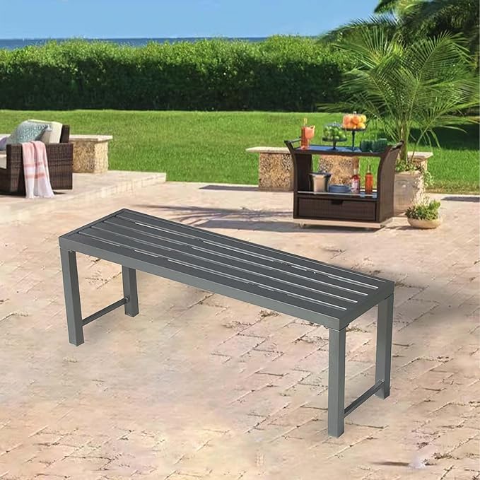 Black Outdoor Bench, Outdoor Metal Backless Bench Set of 2