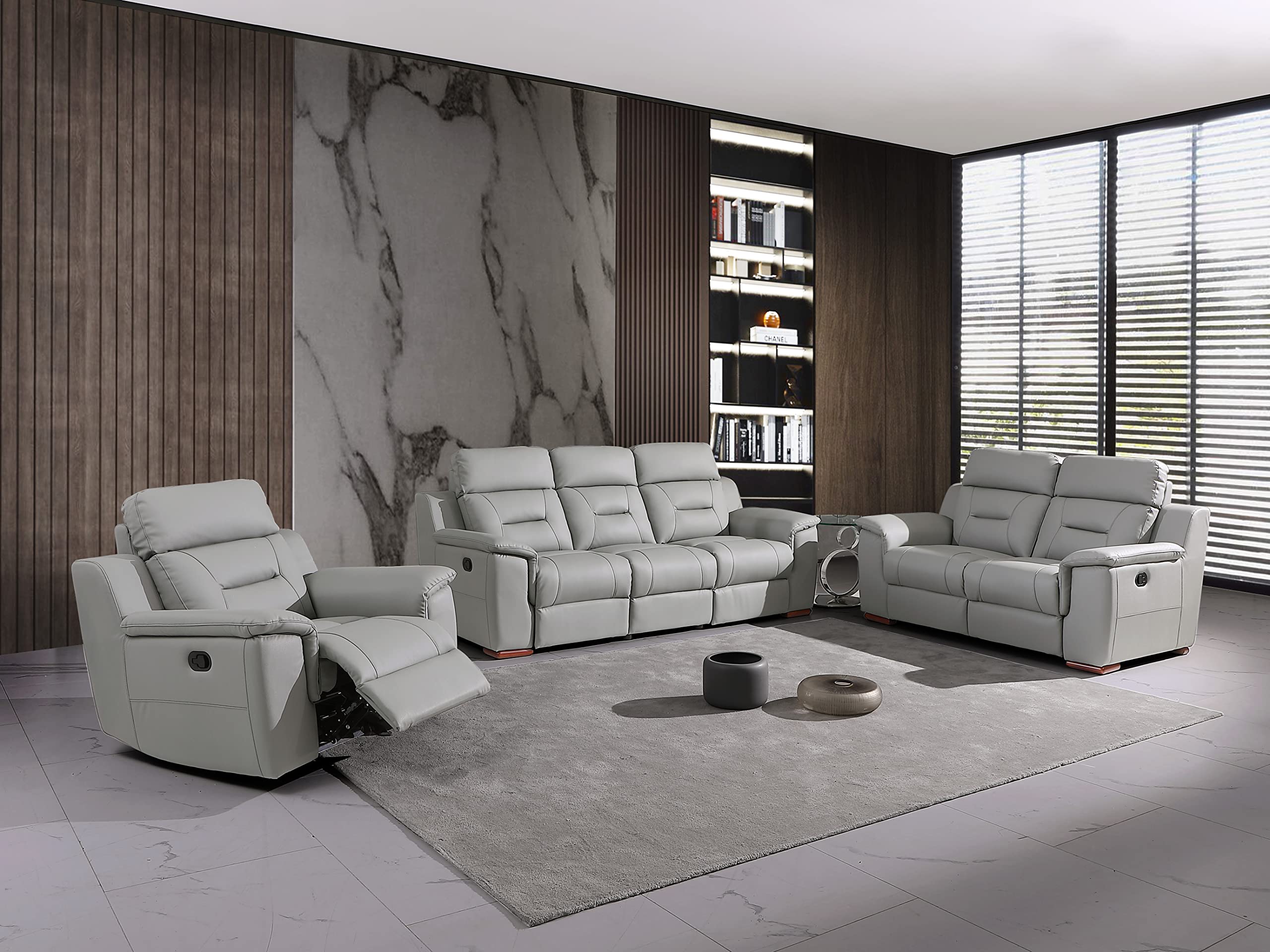 Blackjack Furniture Walker Leather Match Upholstered Reclining Living Room, Accent Chair, Gray