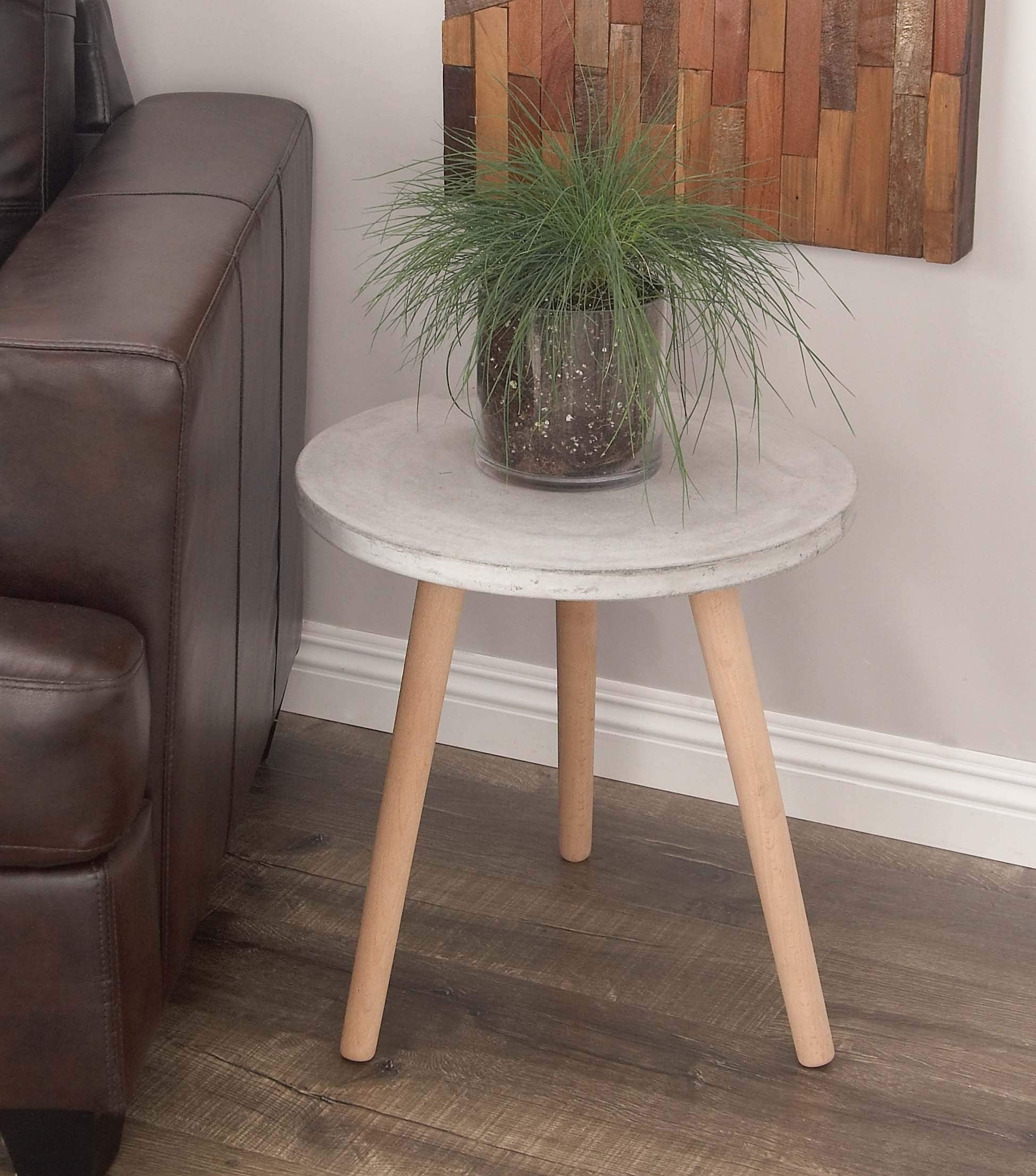 Wood And Fiber Clay Table 17"W, 18"H light gray/brown