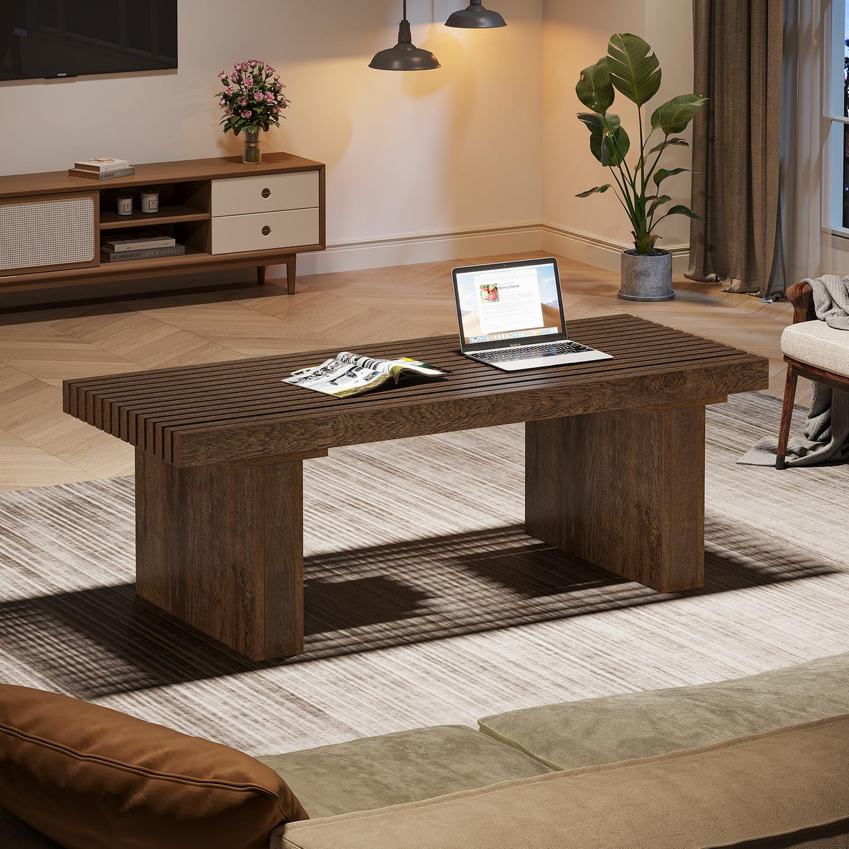 Rectangle Coffee Table: 47.24-Inch Wood Modern Coffee Table Cocktail Table