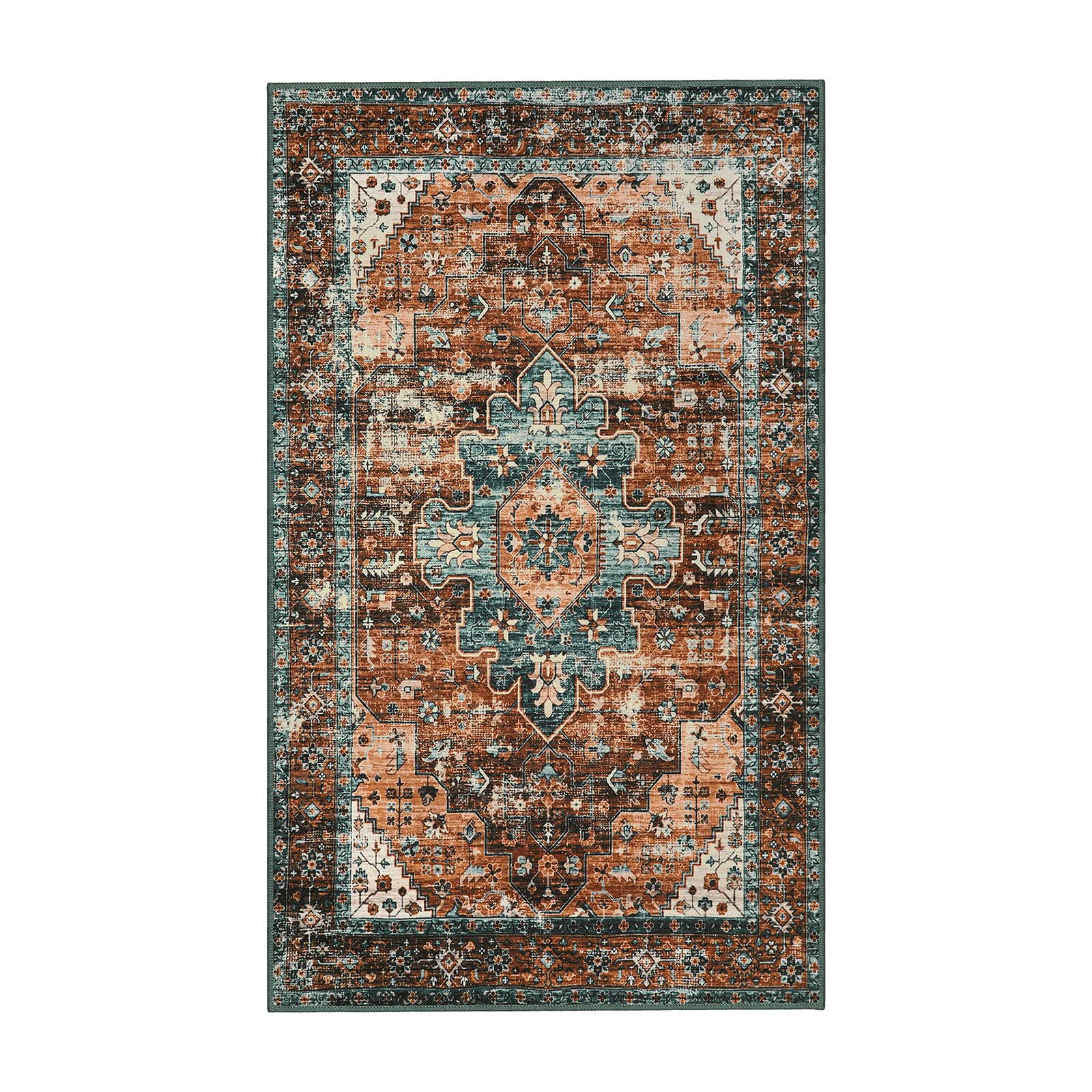 8x10 Ultra-Thin Vintage Area Rug - Oriental Print for Bedroom, Living Room