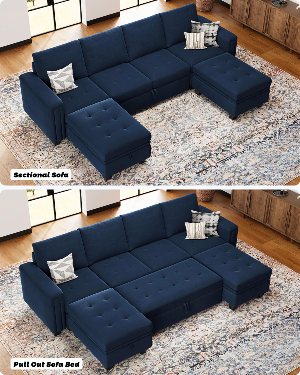 Modular Sectional Sleeper Sofa with Pull Out Bed Convertible U Shaped Sectional Sofa