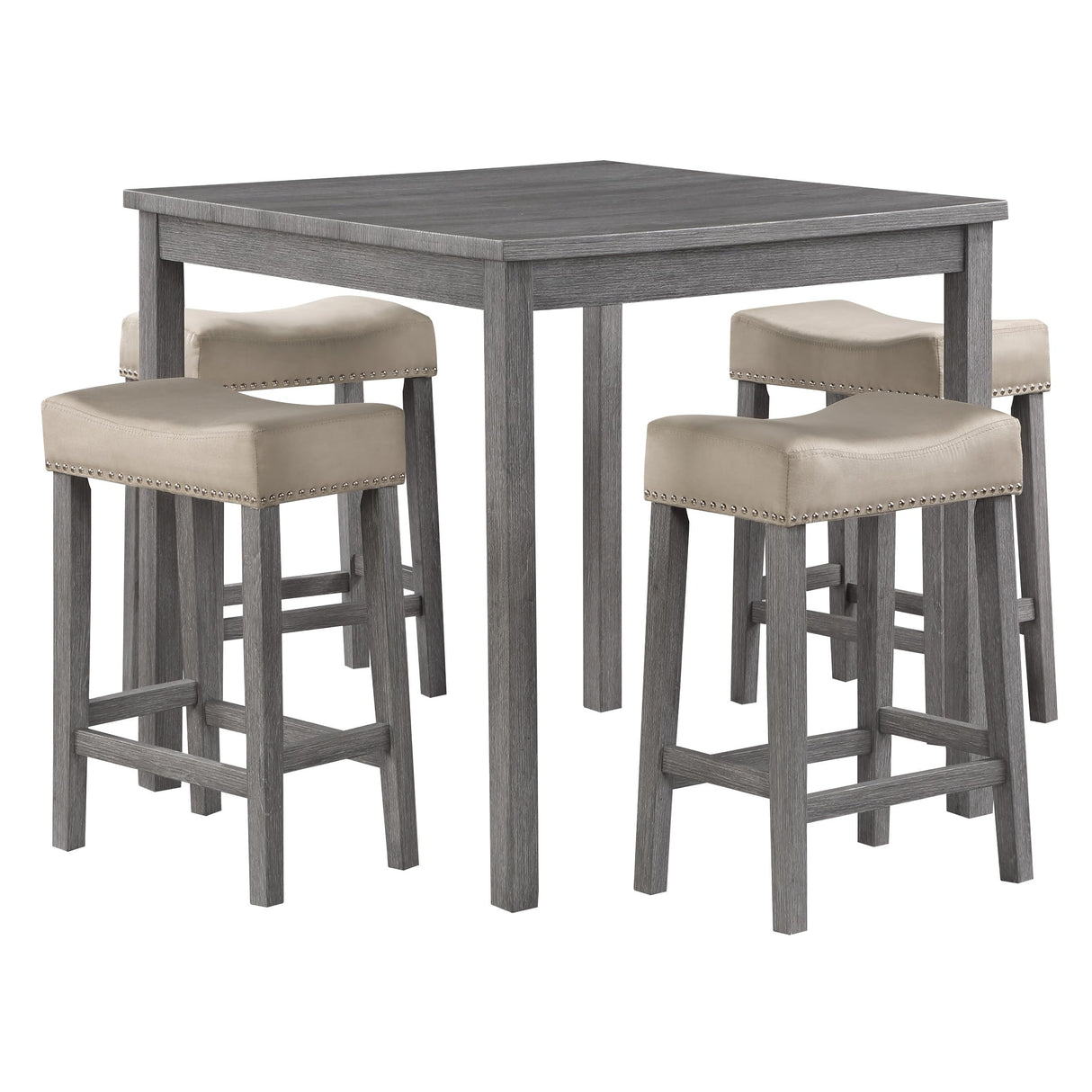 Celina Farmhouse Counter Height Dining Set, 5-Piece, Antique Grey Washed Finish