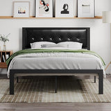 Twin Size Bed Frame with Upholstered Headboard, Platform Bed Frame with Metal Slats,