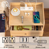 Nightstand with Charging Station and USB Ports, Natural Night Stand with Storage Drawers