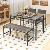 4 Pieces Dining Table Set, Kitchen Table and 2 Chairs for 4 with Bench, Storage Racks,