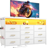 Dresser TV Stand with 10 Drawers for 55" TV Stand for Bedroom with LED Lights