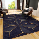 Modern 3D Stereoscopic Geometry Rug for Living Room, Nordic Luxury Black Gold Decor Area Rug,