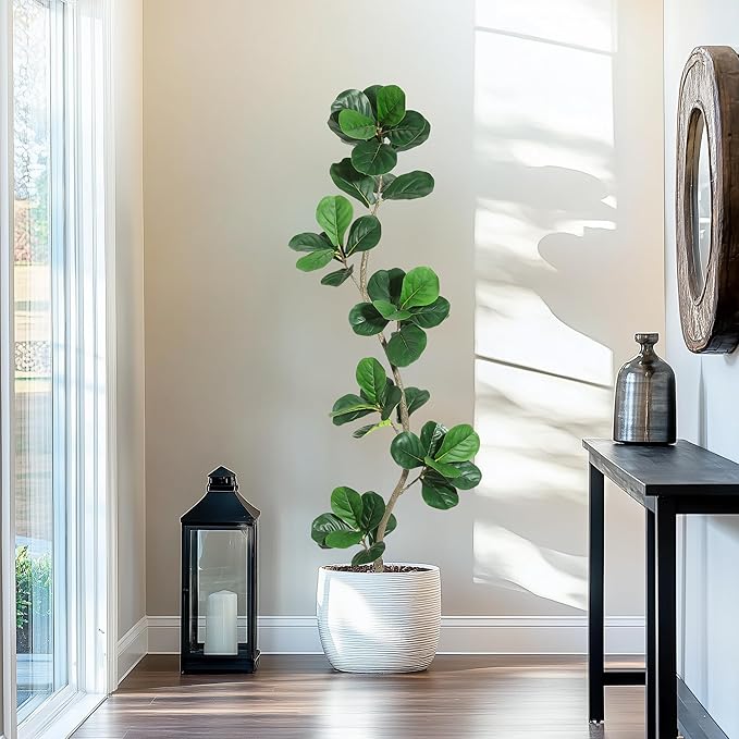 Artificial Fiddle Leaf Fig Tree - 6FT Fake Plant with Black Planter