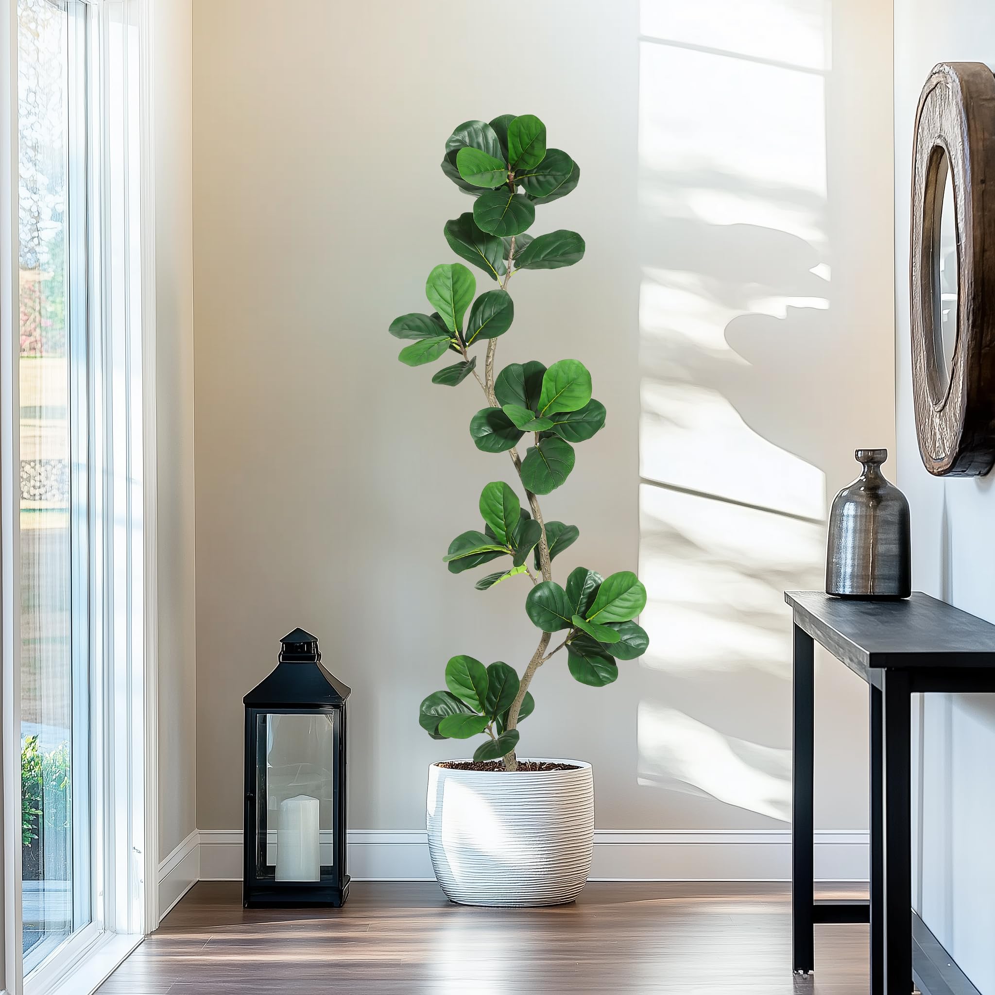 Artificial Fiddle Leaf Fig Tree - 6FT Fake Plant with Black Planter